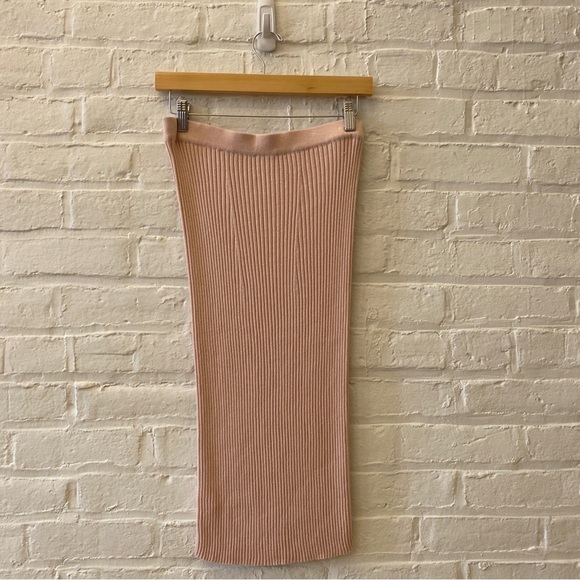 Peruvian Connection || Rebelle Midi Skirt Ribbed Modal Pima Cotton Blush Pink M - Picture 3 of 7
